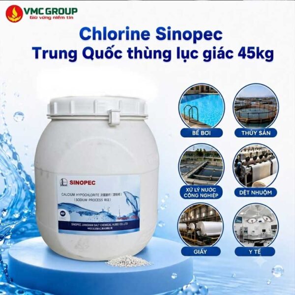 Chlorine Sinopec Trung Quốc thùng lục giác 45kg, Ca(OCl)2, Clorin Trung Quốc, Calcium Hypochloride…